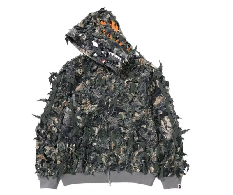 Bape Laser Cut Cropped Shark Full Zip Hoodie Tree Edge Camo