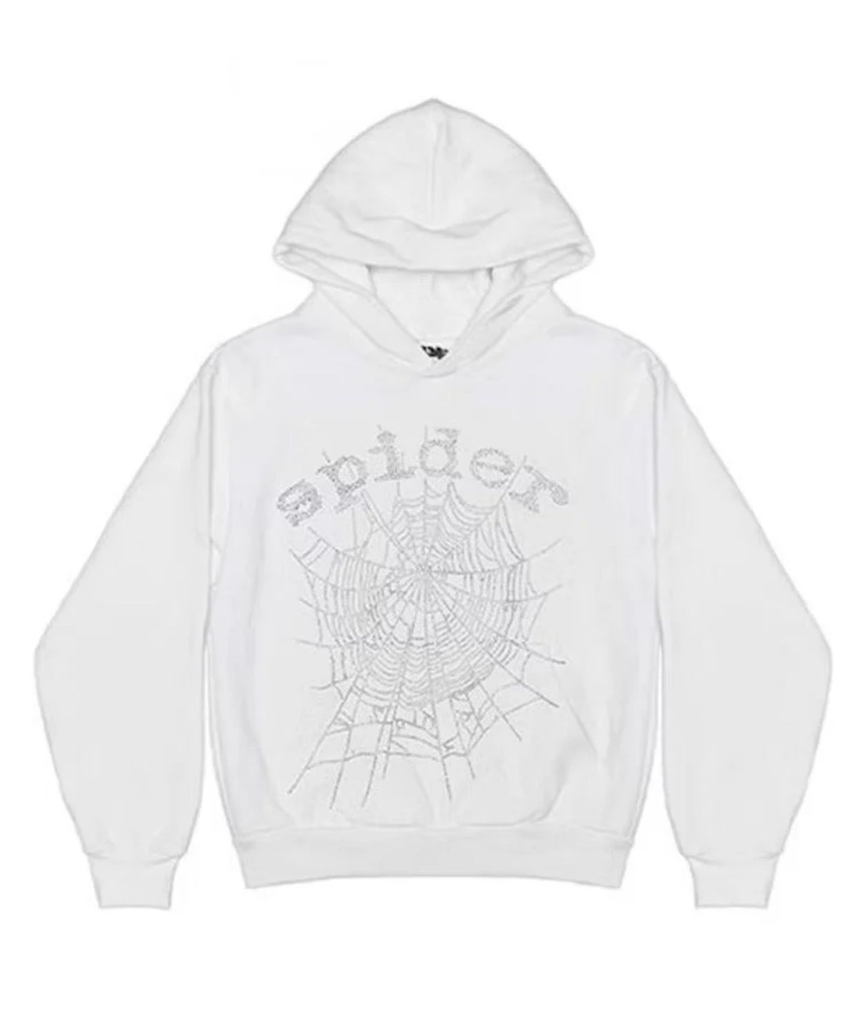 Sp5der OG Rhinestone Logo Hoodie White
