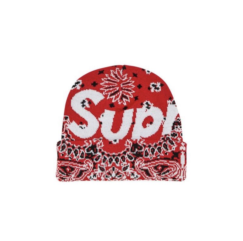 Supreme Bandana Big Logo Beanie (Red)