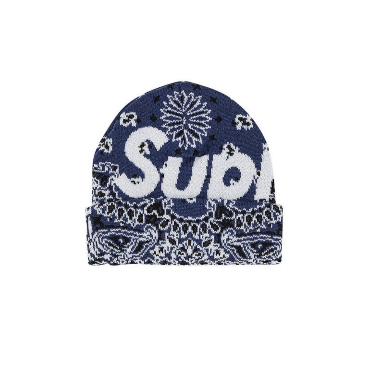Supreme Bandana Big Logo Beanie (Blue)