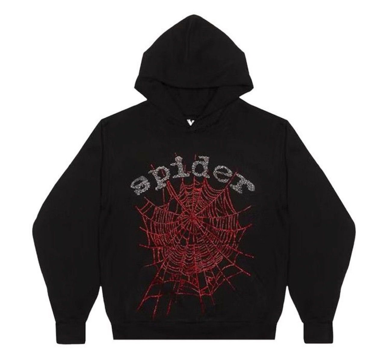 Sp5der OG Rhinestone Logo Hoodie Black