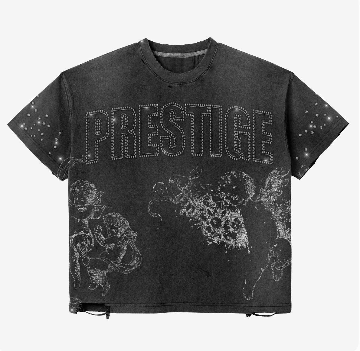 Prestige Rhinestone Distress Tee Black
