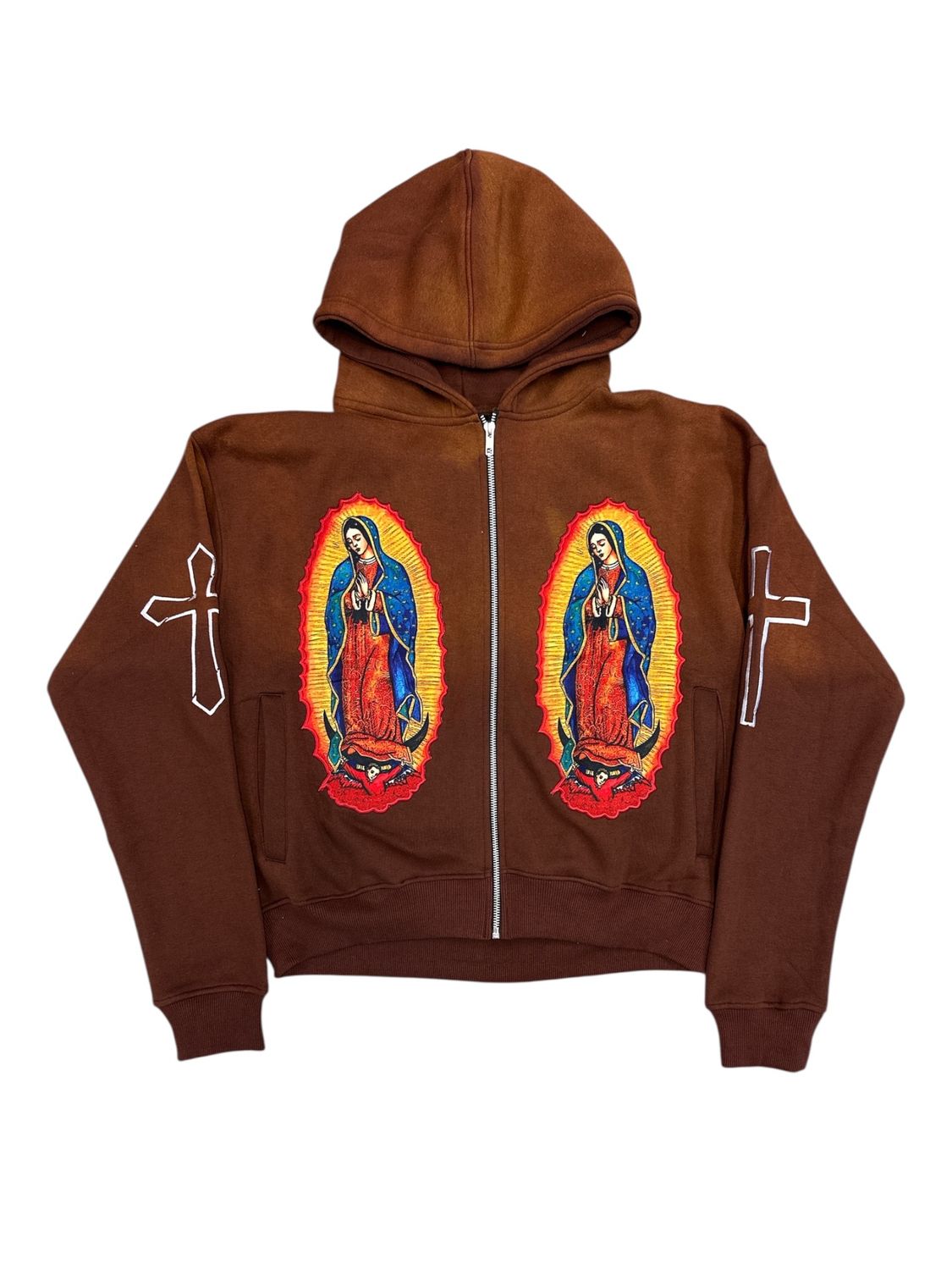 Rayarrus Virgin Mary Zip Up Brown