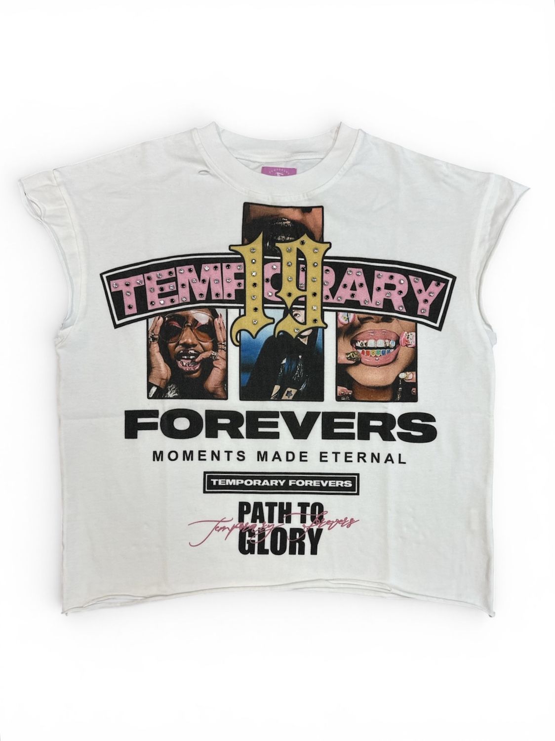Temporary Forever Grills Rhinestone Cutoff Tee "White"