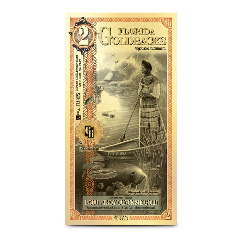 2 Florida Goldback — 1/500 Troy Ounce of 24K Gold