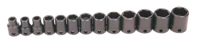 3/8&quot; Drive Shallow Impact Socket Set, 6-Point, Metric, 13 Pieces, Clip &amp; Rails — Williams Industrial Tools (JHWMS-2-13H)