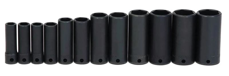 3/8&quot; Drive Deep Impact Sockets, 6-Point, SAE, 12-Piece Set — Williams Industrial Tools (JHWWS-12-12)