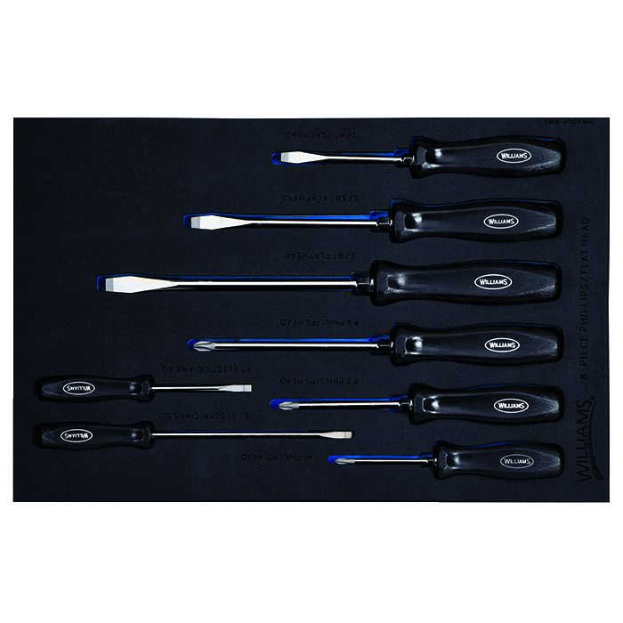 8-Piece ENDUROGRIP Combination Screwdriver Set in 1/3 Foam Drawer Insert — Williams Industrial Tools (JHWF100P-8MD)