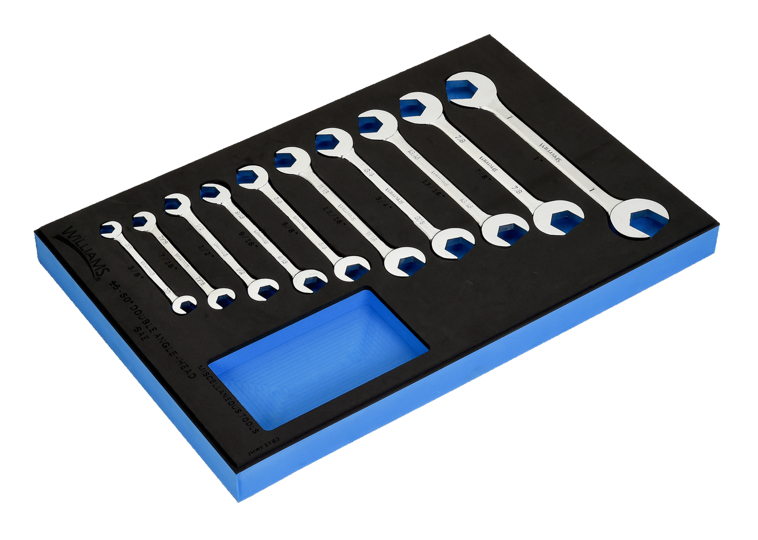 10-Piece SAE Double Open-End Angle Wrench Set in 1/3 Foam Drawer Insert (3/8&quot; to 1&quot;) — Williams Industrial Tools (JHWF3782)