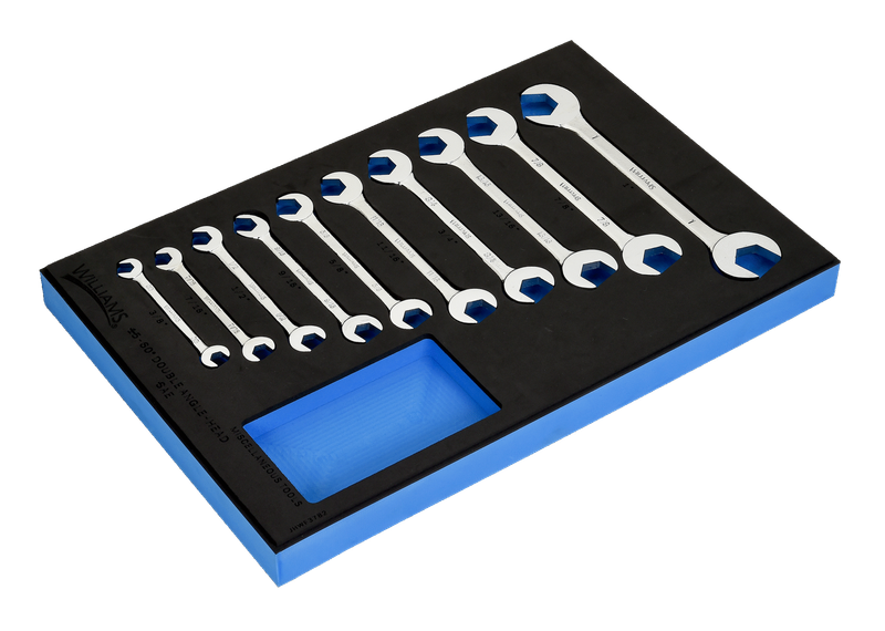 10-Piece SAE Double Open-End Angle Wrench Set in 1/3 Foam Drawer Insert (3/8&quot; to 1&quot;) — Williams Industrial Tools (JHWF3782)