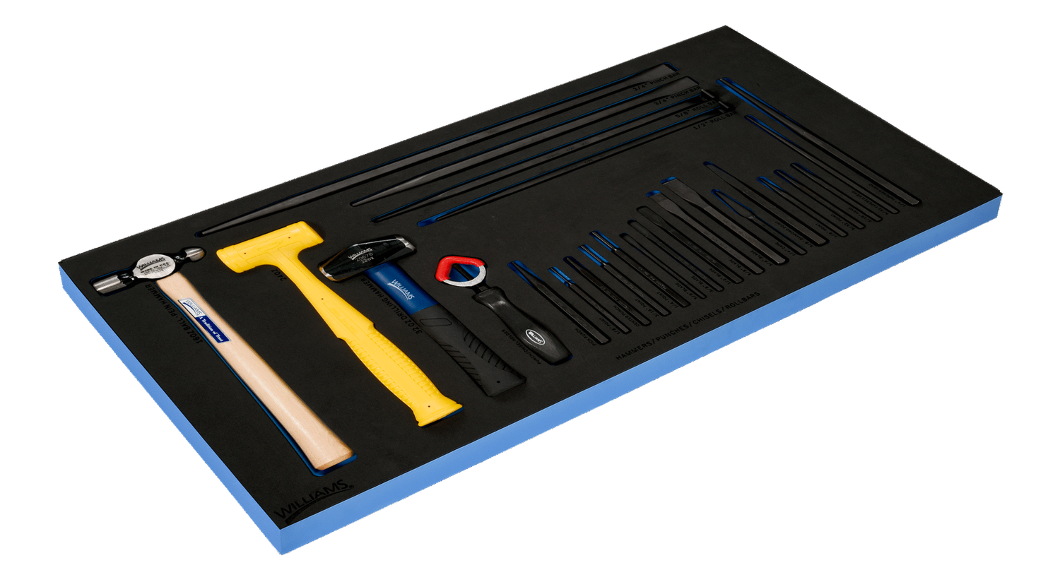 26-Piece Hammer, Chisel &amp; Punch Set in 3/3 Foam Drawer Insert — Williams Industrial Tools (JHWFHPCRS-26)