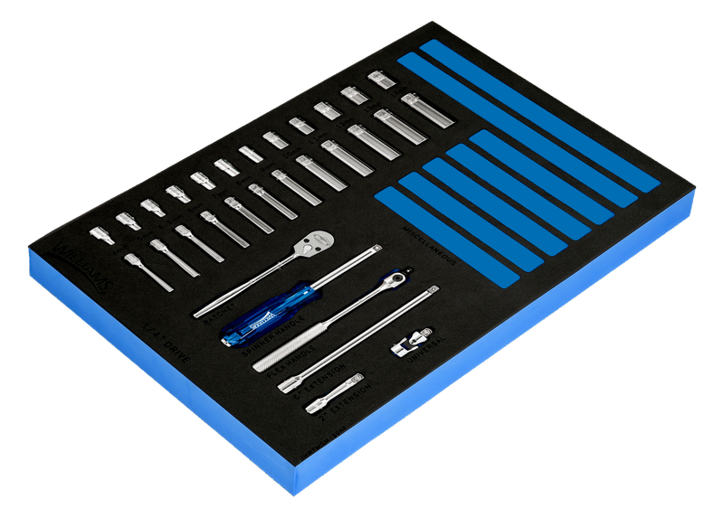 30-Piece 1/4&quot; Drive 6-Point Metric Shallow &amp; Deep Sockets &amp; Drive Tool Set in 1/3 Foam Drawer Insert — Williams Industrial Tools (JHWFMSM-30HF)