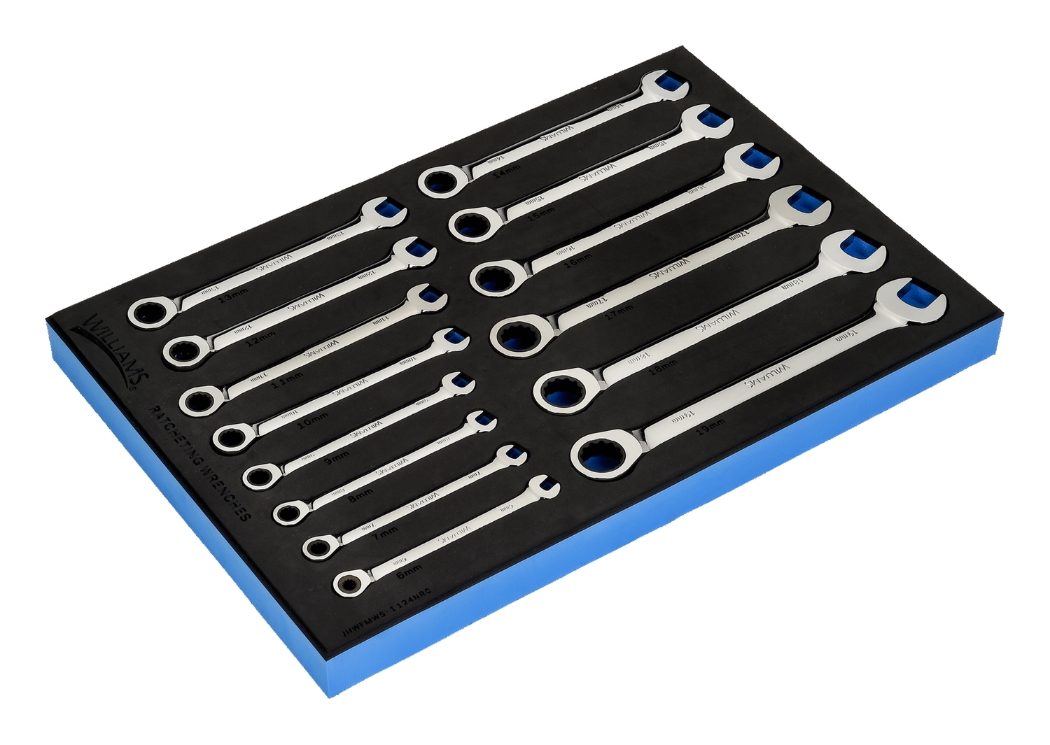 14-Piece Metric Ratcheting Combination Wrench Set (8–19 mm) — Williams Industrial Tools (JHWFMWS-1124NRC)
