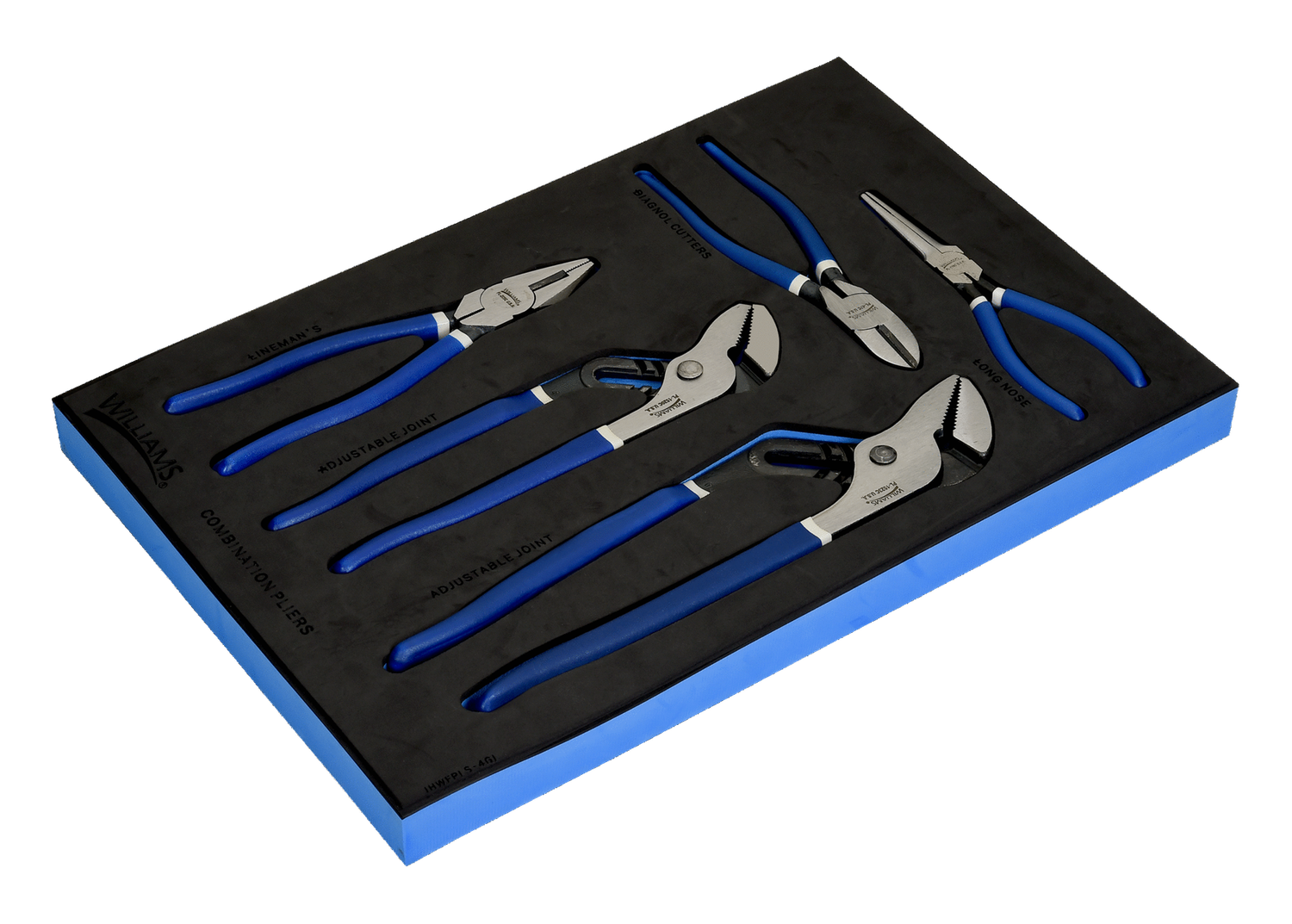 4-Piece Cutting &amp; Utility Plier Set in 1/3 Foam Drawer Insert — Williams Industrial Tools (JHWFPLS-4GL)