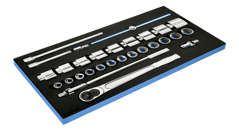 29-Piece 3/4&quot; Drive 12-Point SAE Socket and Drive Tool Set in 3/3 Foam Drawer Insert — Williams Industrial Tools (JHWFWSH-29)