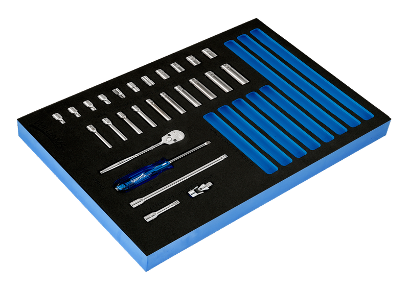 26-Piece 1/4&quot; Drive 6-Point SAE Standard Socket and Drive Tool Set in 1/3 Foam Drawer Insert — Williams Industrial Tools (JHWFWSM-26HF)