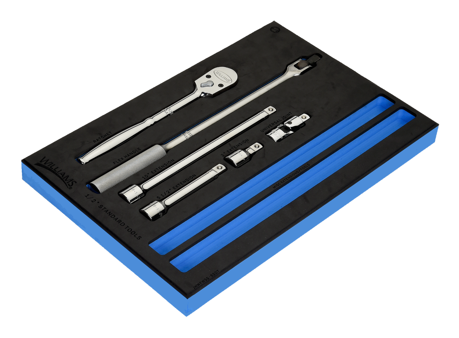 6-Piece 1/2&quot; Drive Ratchet &amp; Drive Tool Set in 1/3 Foam Drawer Insert — Williams Industrial Tools (JHWFWSS-6SDT)