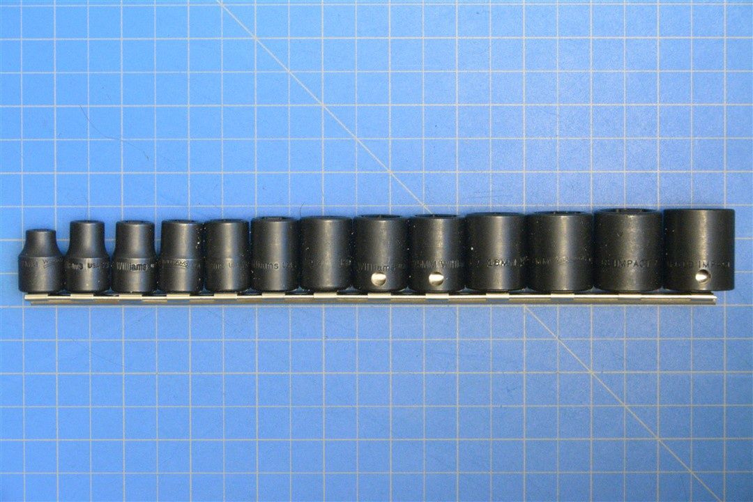 3/8" Drive Shallow Impact Socket Set, 6-Point, Metric, 13 Pieces, Clip &amp; Rails — Williams Industrial Tools (JHWMS-2-13H)