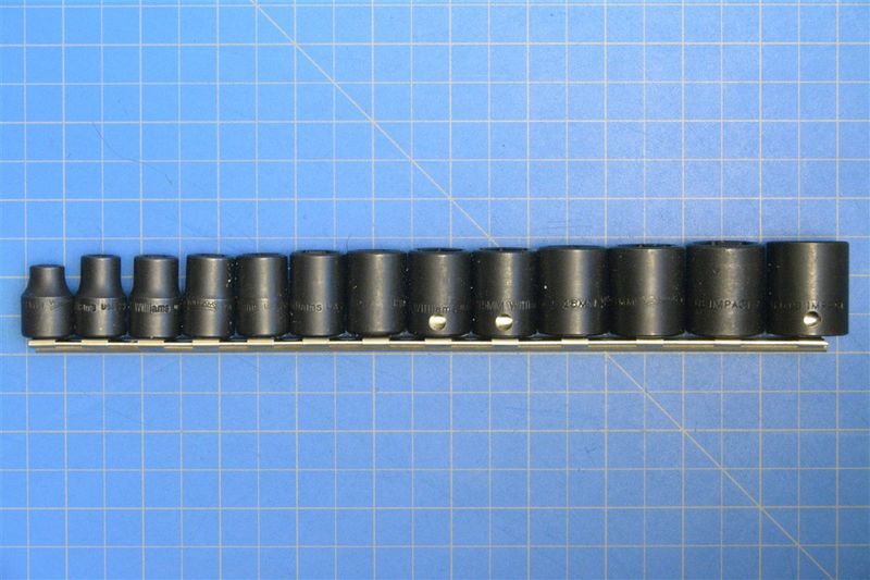 3/8&quot; Drive Shallow Impact Socket Set, 6-Point, Metric, 13 Pieces, Clip &amp; Rails — Williams Industrial Tools (JHWMS-2-13H)
