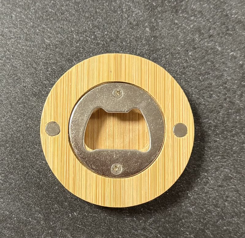 BOTTLE OPENER MAGNET, CIRCULAR, WOOD