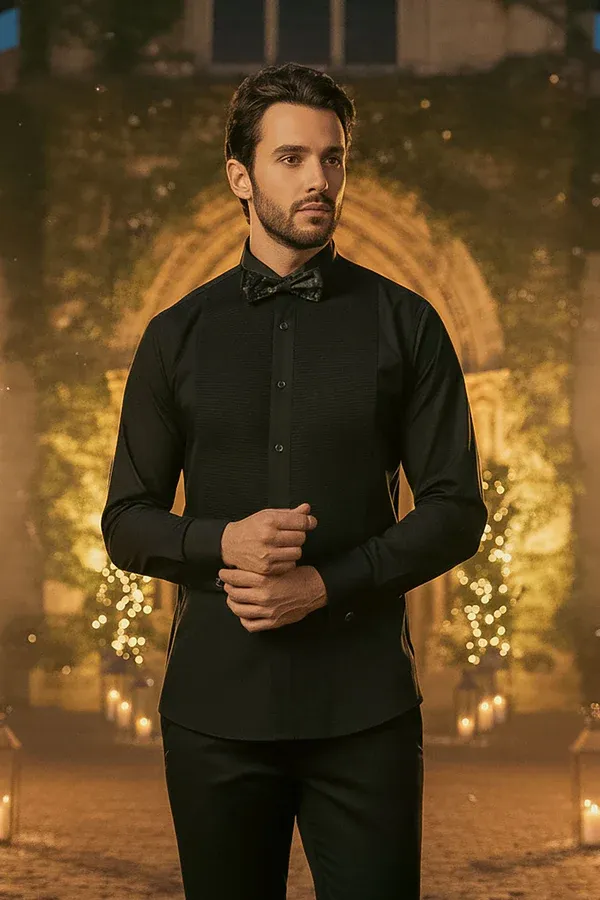 TUXEDO  SHIRT SlimFit (BARABAS), Color: Black, Size: S