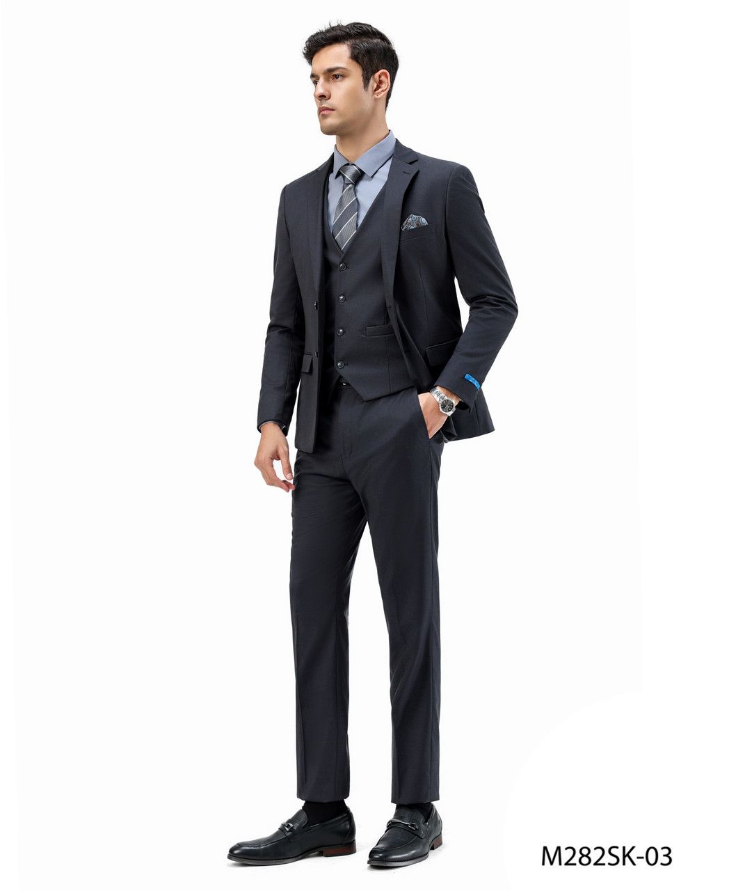 SEAN ALEXANDER 3PC SUIT (M282SK-03)CHARCOAL GREY, Color: CHARCOAL GREY, Size: 34S