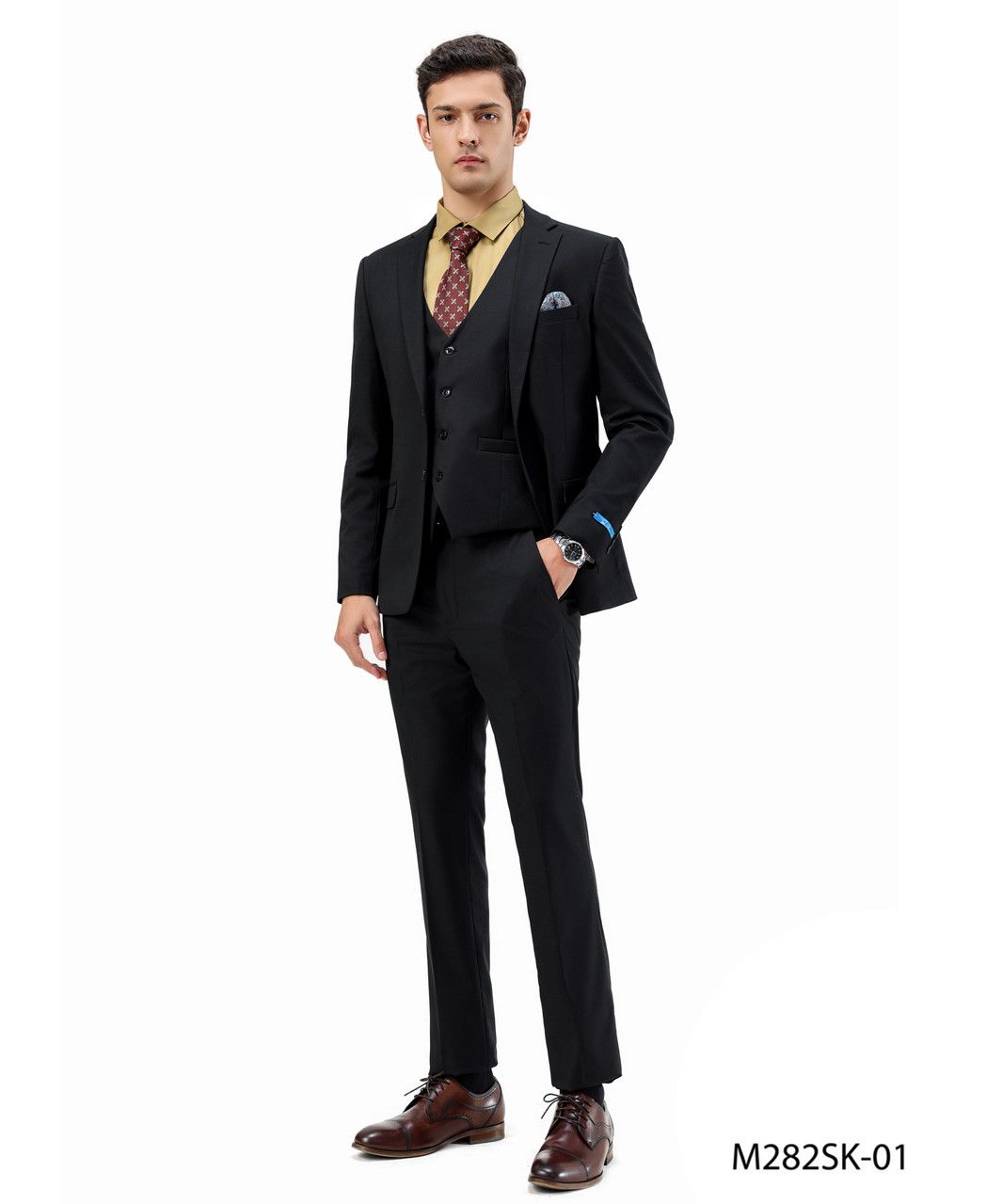 SEAN ALEXANDER 3PC SUIT (M282SK-01)BLACK, Color: BLACK, Size: 34S