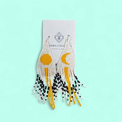 Yellow, White, Black Moon Earrings