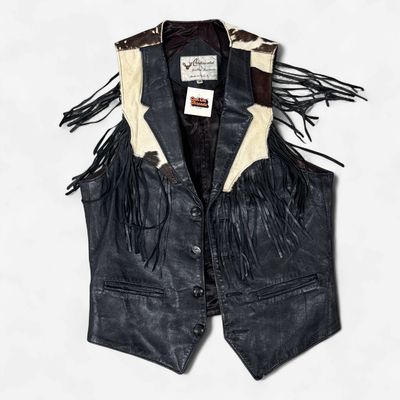 35 Continental - Cow Print Fringe Leather Vest