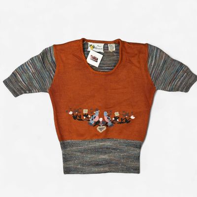 188 Pear Blossom - 1970's Knit Embroidered Bird Top