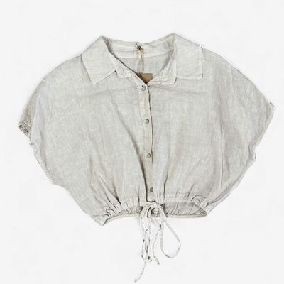 Linen Drawstring Crop Top