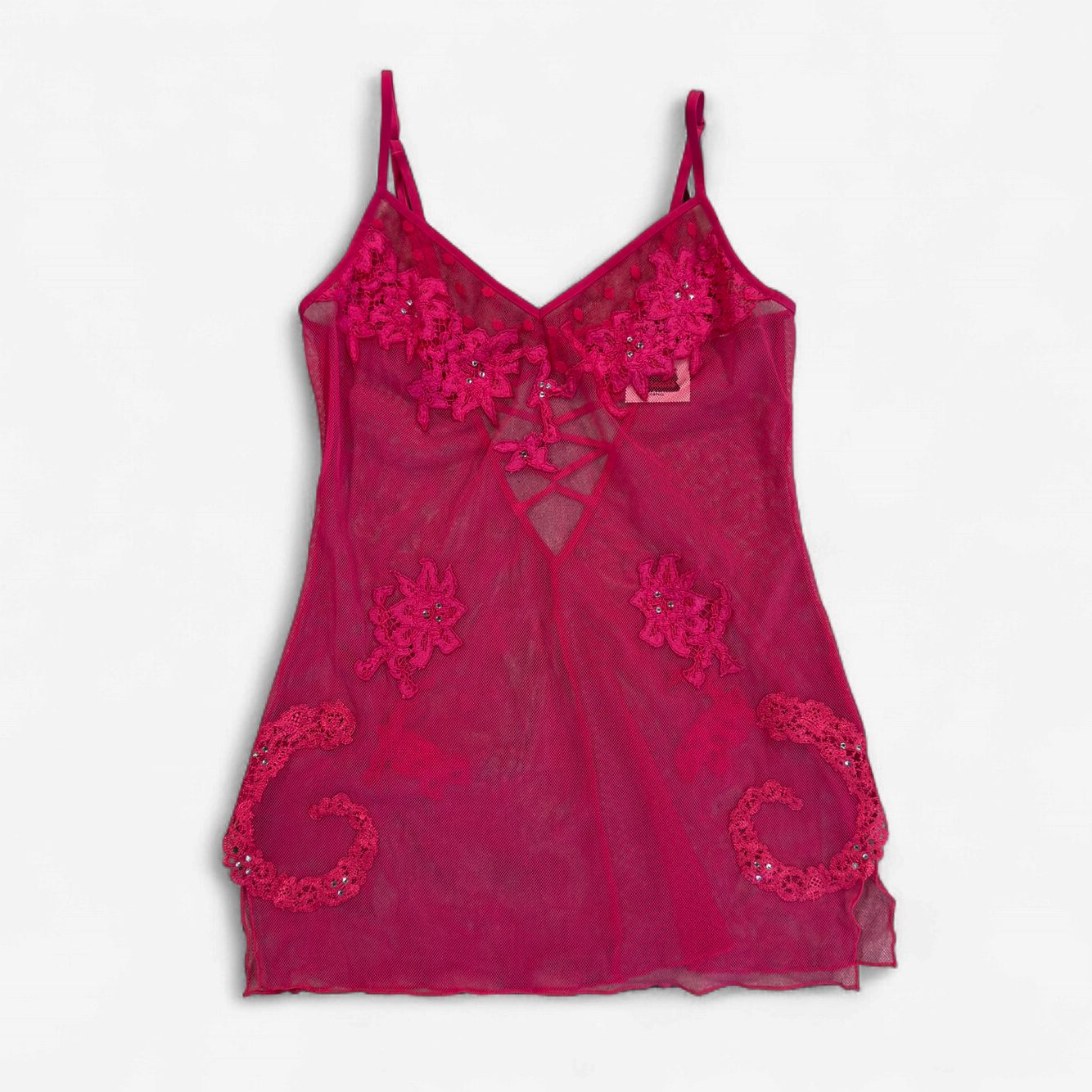 561 Hot Pink Mesh Floral Lingerie Top