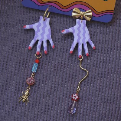 Purple Hand Earrings