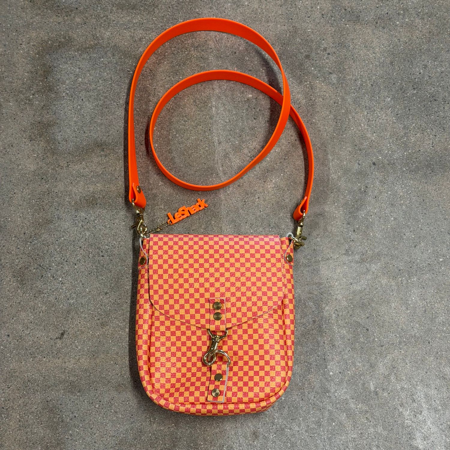Checker Red &amp; Yellow Leather Crossbody Bag
