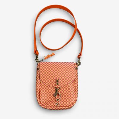 Checker Red &amp; Yellow Leather Crossbody Bag