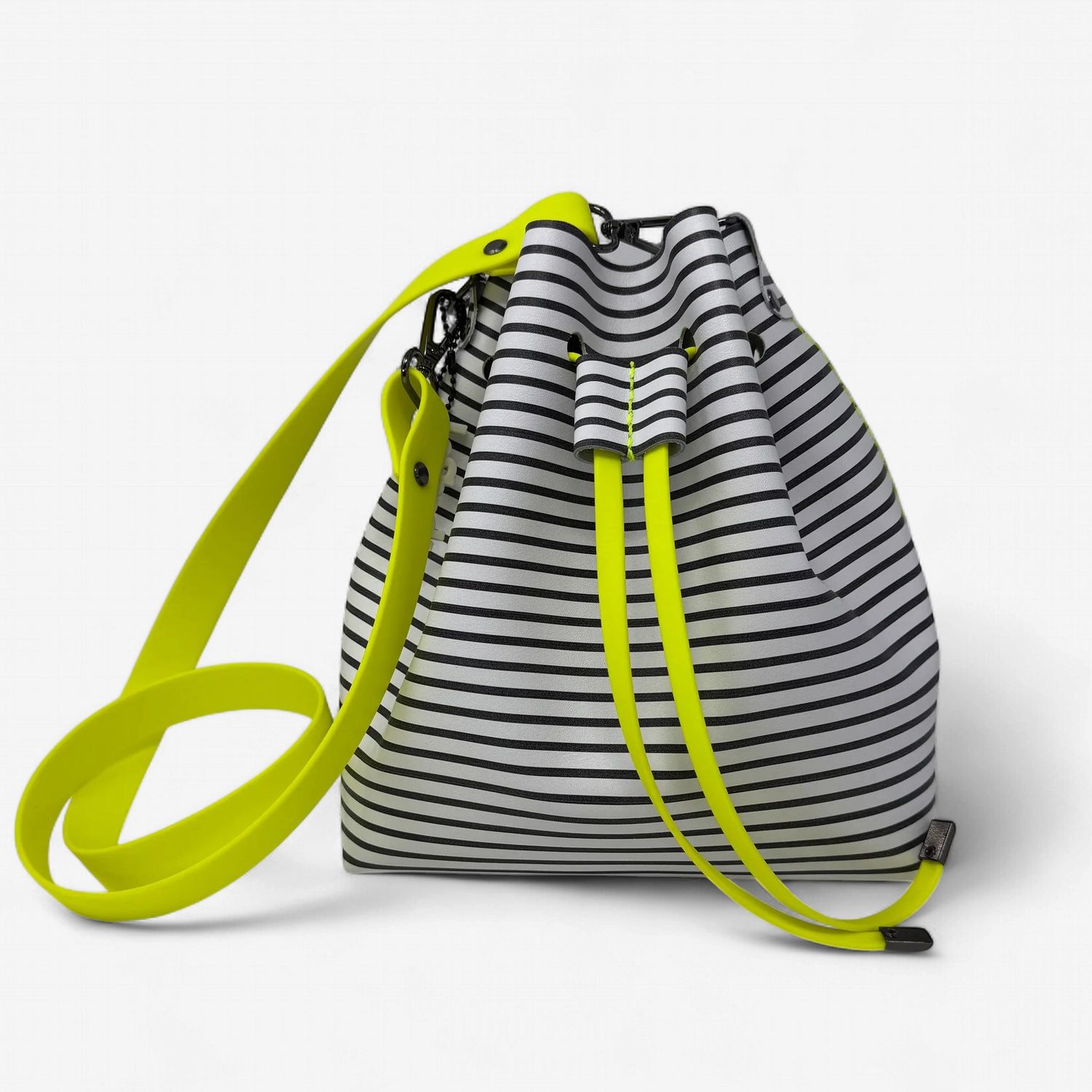 Black and White/Neon Yellow Leather Bucket Bag