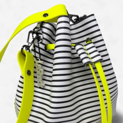 Black and White/Neon Yellow Leather Bucket Bag