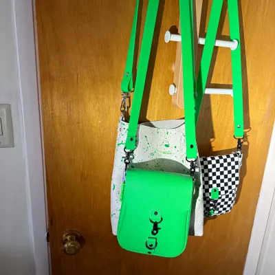 Neon Green Leather Crossbody Bag