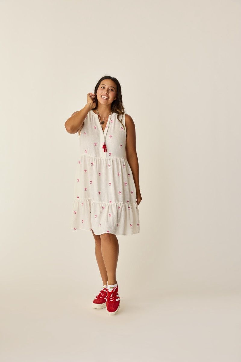 DRBL70 Nellie Linen Dress, Colour: 236 Palm Embroidered, Size: XS