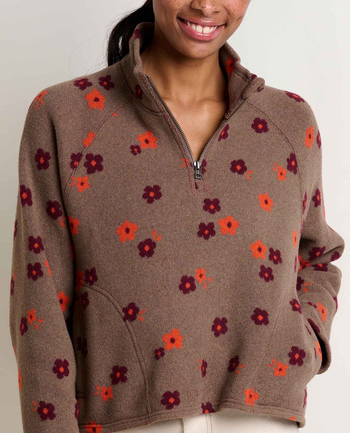 T1000055 W&#39;s Kennicott 1/4 Zip, Colour: 877 Falcon Brown Flowers, Size: XS