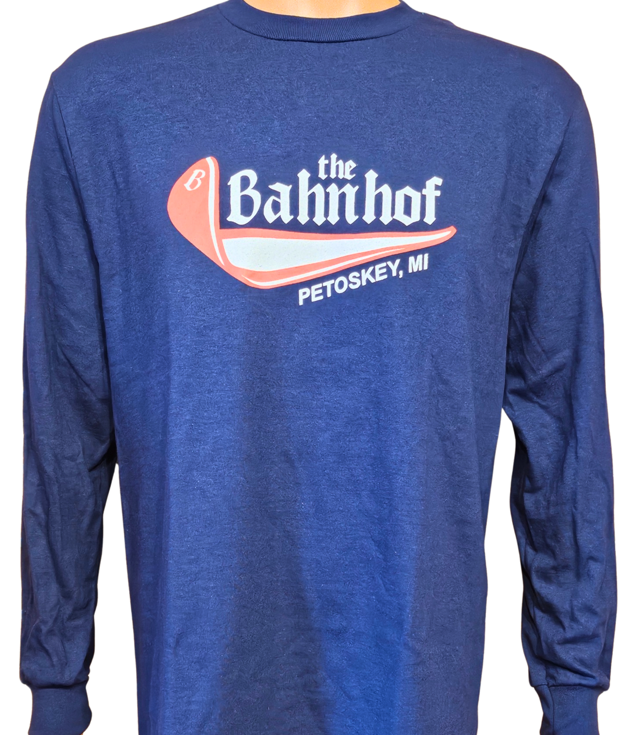&quot;The Bahnhof&quot; Ski Logo Long Sleeve T-Shirt, Size: S, Colour: Navy