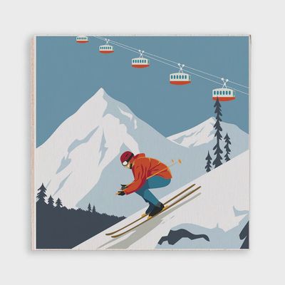 Bluebird Ski Day Wooden Magnet
