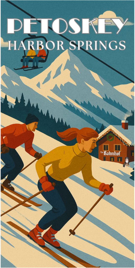 &quot;The Bahnhof&quot; Skiers Poster