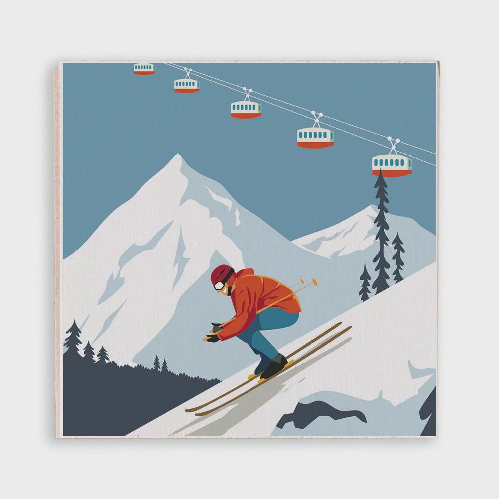 Bluebird Ski Day Wooden Magnet, Colour: -, Size: -