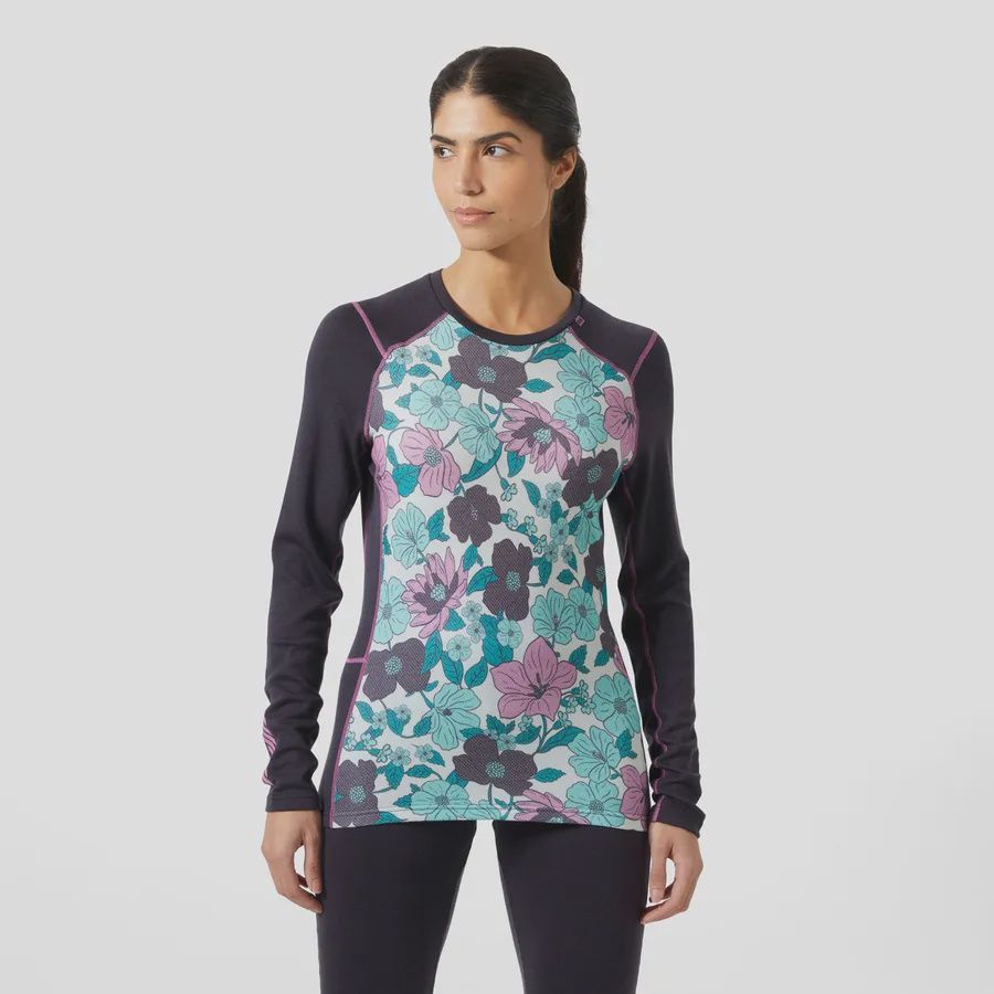 49379 W Lifa Merino MW Graphic Crew, Colour: 660 Black Grape Floral AOP, Size: M