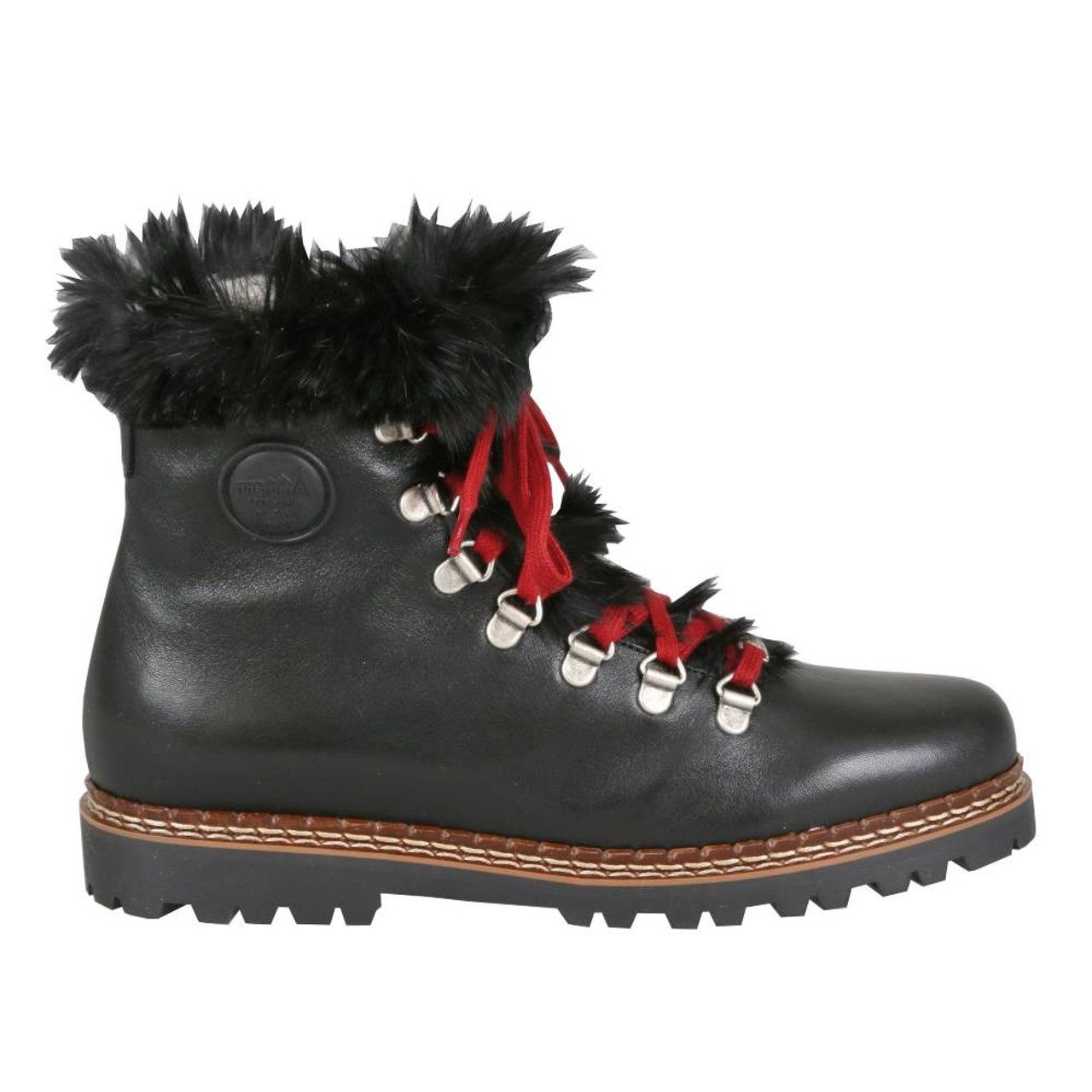 Splugen with Rabbitfur Tongue, Colour: Blk Leather &amp; Blk Rabbitfur, Size: 38