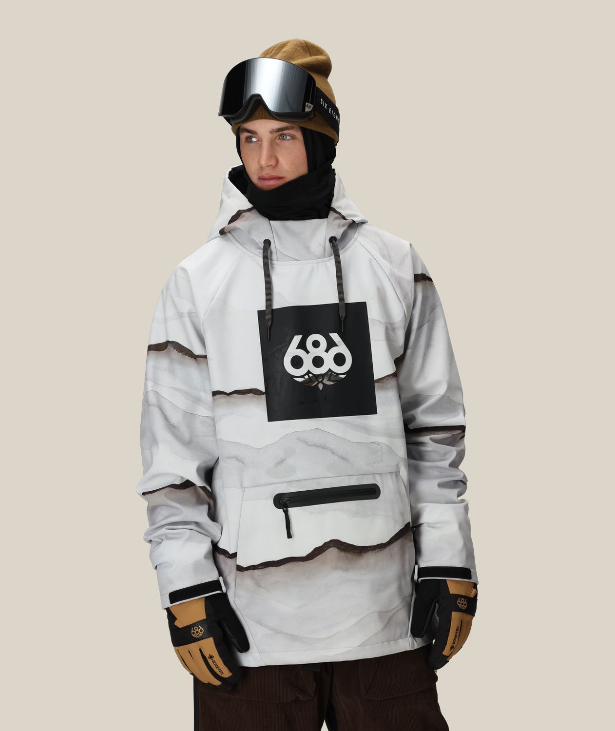 M3WNCS110 Men's Waterproof Hoody, Colour: Smoke Mountain Print, Size: M