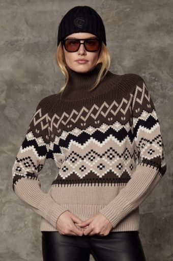 Leighton Mock Neck Ski Sweater, Colour: Coffee, Size: XS