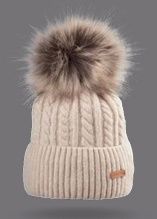 Karin Cable Knit Pom Beanie, Colour: B-Cream, Size: OS