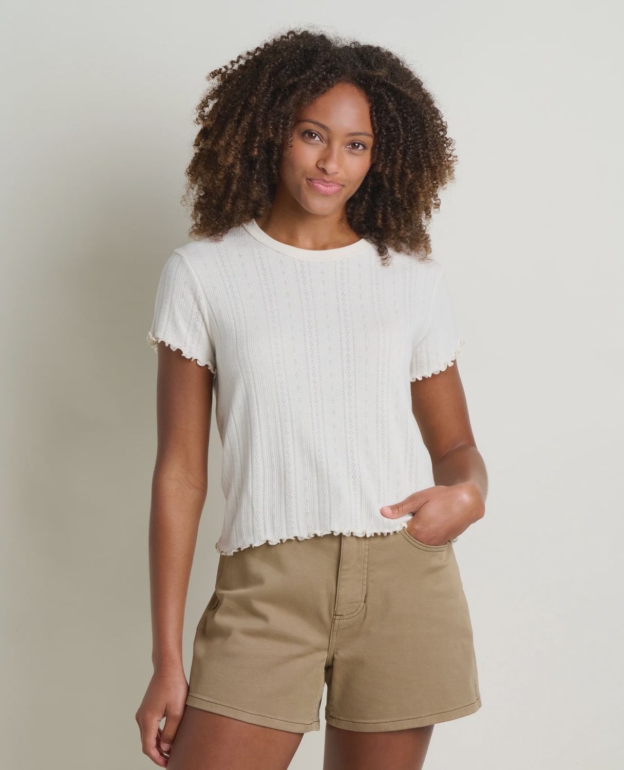 T1002405 Foothill Pointelle Baby Tee, Color: 199 Salt, Size: S